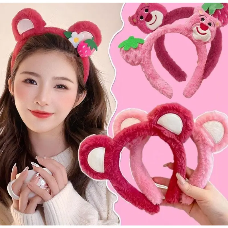 Bando Bandana Scrunchie Scrunchy Karakter Beruang Strawberry Stroberi Bondu Cosplay Motif Bear Ears Bandana Wanita Cewek Korea Korean Style Beruang Pink Strawberry Imut Anak Dan Dewasa Fashion Aksesoris Rambut Headband Empuk Hair Band 0