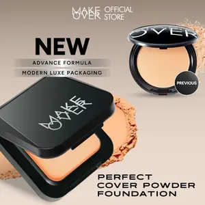 REFIL - MAKE OVER Perfect Cover Powder Foundation - TWC Two Way Cake Cover Melt and Blur Powder Blurring Velvet Smooth Finish Bedak Padat Compact High Coverage Ringan Wajah Flawless Make Up Tahan Lama Non-Comedog