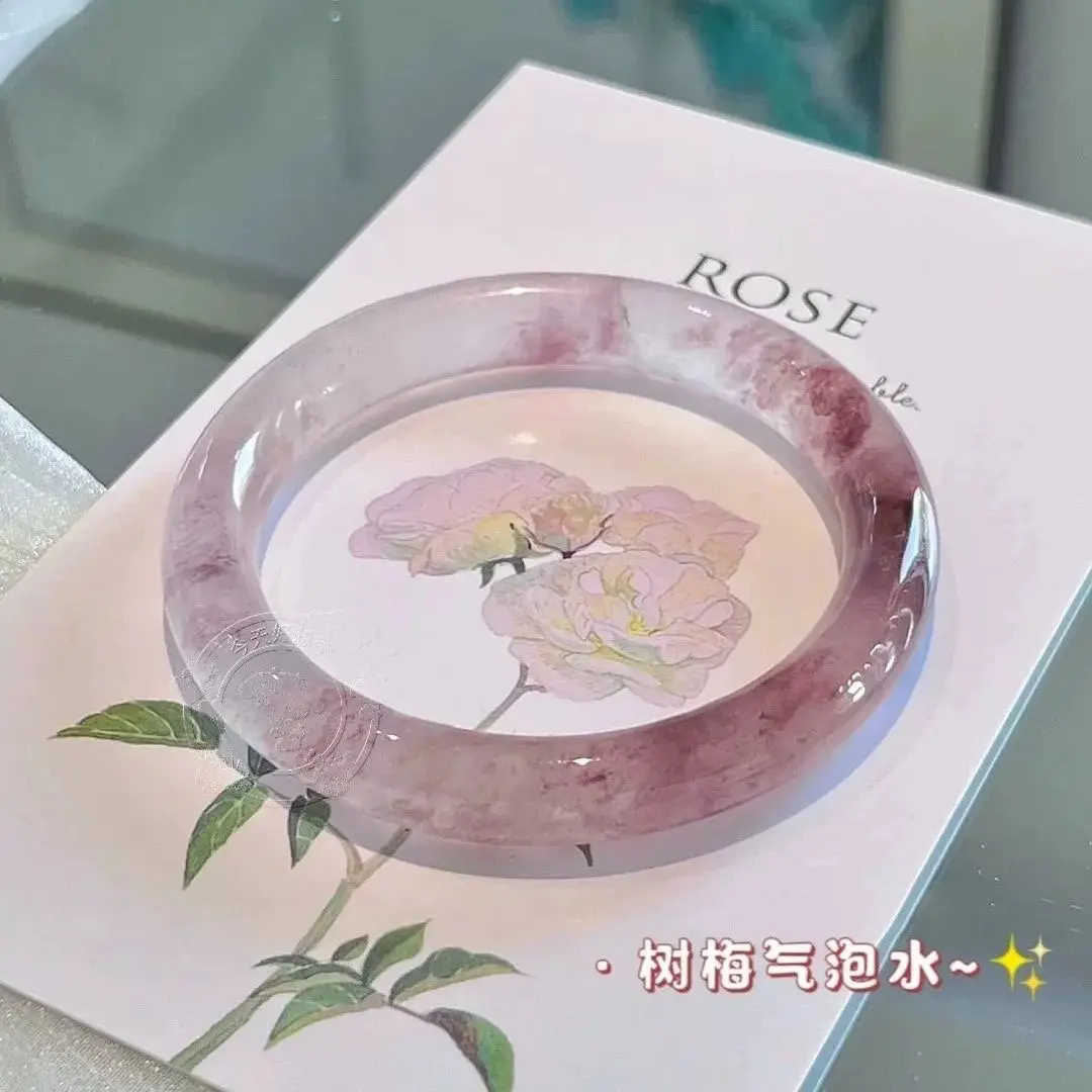 Raspberry Sparkling Water Bracelet Glass Imitation Jade Chinese Style round Bar 8mm Beauty Bar Jingle Bracelet Ice through Han Chinese Clothes Match.