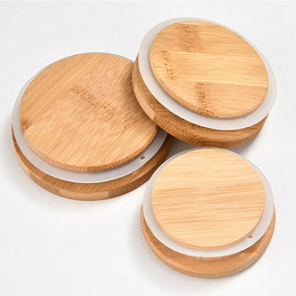 Customizable Wood Grain Clear Wooden Reusable Silicone Ring Storage Tank Tea Set Accessories Cup Lid Bamboo Cover