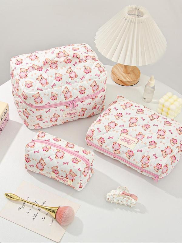 Cute Bear Pattern Makeup Bag Set, Large Travel Makeup Bag, Cosmetic Bag, Toiletry Bag for Women & Girls 2