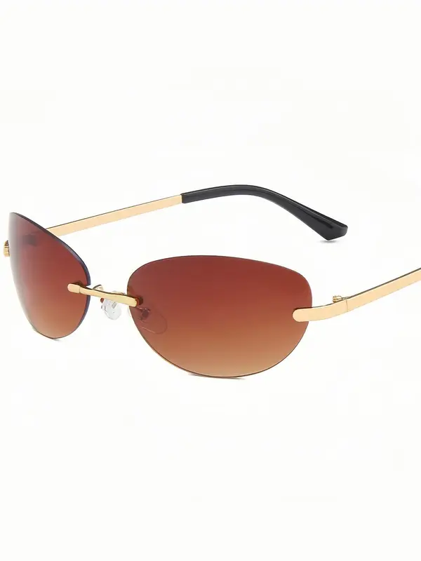 Unisex Simple Style Tinted Lens Oval Frame Sunglasses, Trendy Casual Rimless Sunglasses for Everyday Use, Fashion Accessories for Outdoor Activities 6