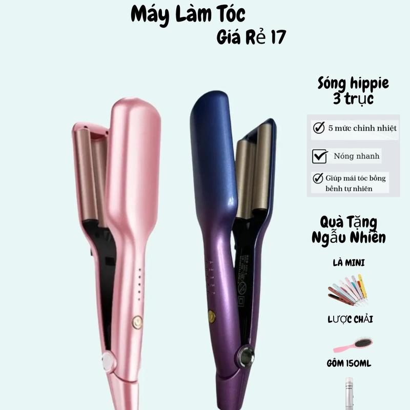 Máy Làm Tóc Uốn Xoăn Sóng Nước HIPPI 3 Trục Size 22,25 Bằng Gốm Bảo Vệ Tóc hippie lọn nhỏ dập