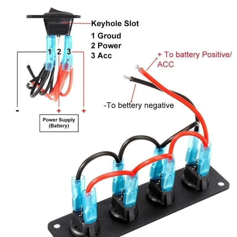Product Introduction of 12V 1-4 Gang Universal Toggle Switch Panel USB Car Boat Marine RV Truck Blue LED Styling Accessories Marine Rocker Switch 47