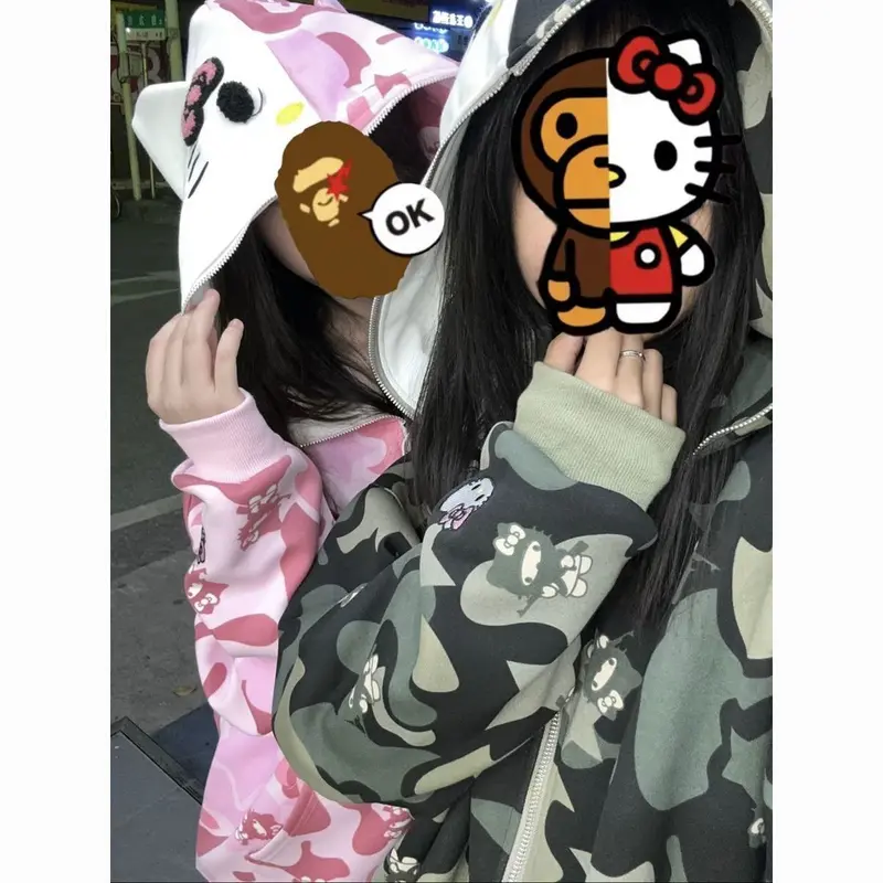 Áo Hoodie In Hình Hello Kitty, Phong Cách Mỹ, Dáng Rộng Vừa Vặn, Dành Cho Nữ Và Học Sinh, Dễ Phối Đồ, Thích Hợp Cho Mùa Khai Trương, Áo Cardigan Cặp Đôi, Áo Khoác Có Dây Kéo, Tuyệt Vời Làm Quà Tặng 6
