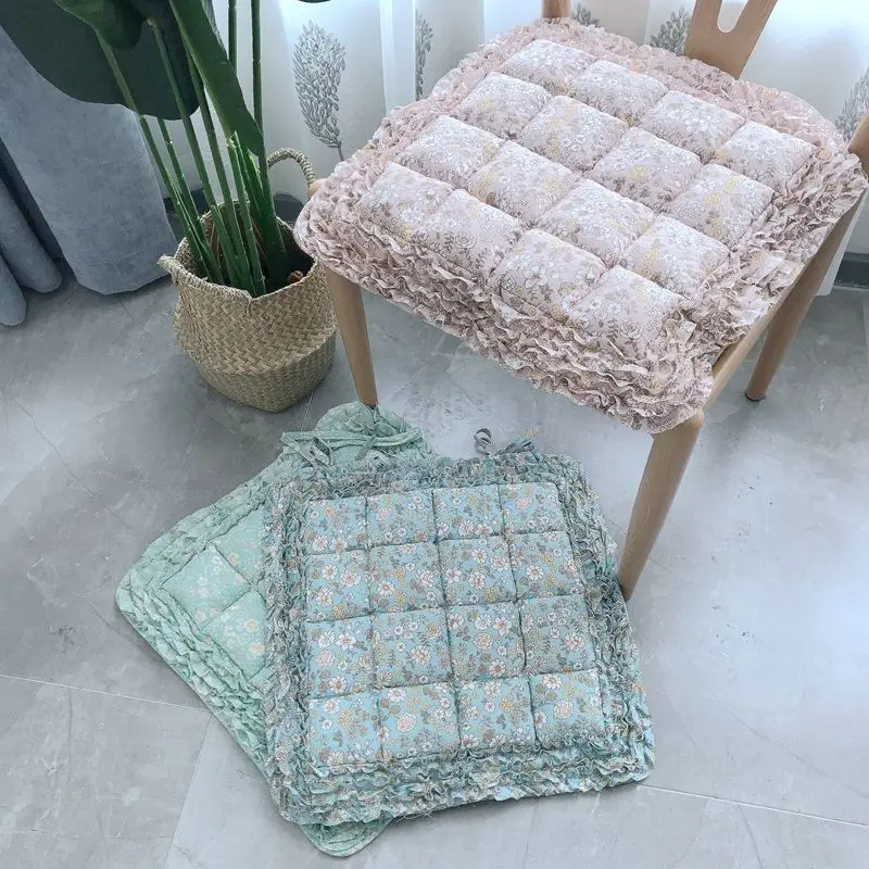 Printed Pastoral Style Square Cotton Chair Cushion Thicken Non-slip Four Seasons Student Dormitory Tatami Dining Chair Cushion