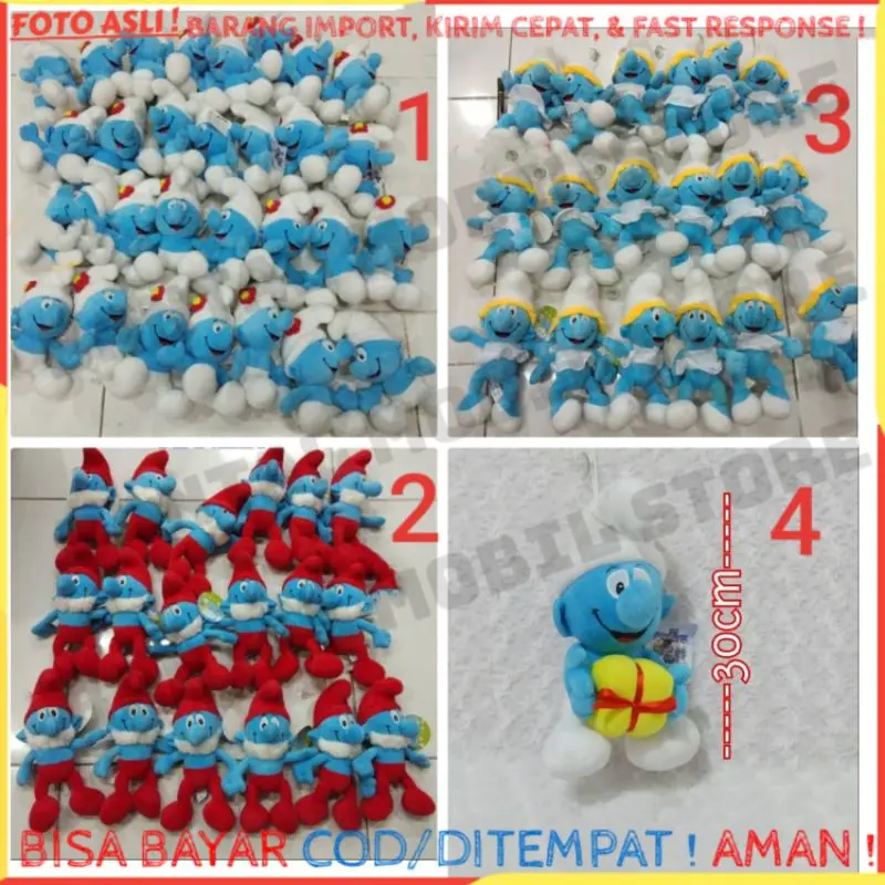 Gantungan kaca cermin kunci tas dompet KACA spion tengah boneka SMURF BIRU MERAH