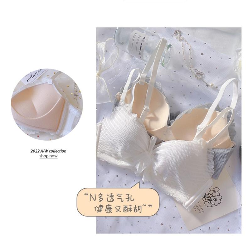 Product Introduction of Fairy Floating Small Chest Push up Breast Holding Anti-Sag Bra Wireless Student Girl Lace Underwear Set 7
