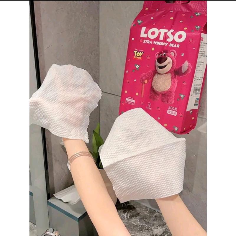 Gói 200 khăn lau mặt , tay dùng một lần đa năng gấu dâu
