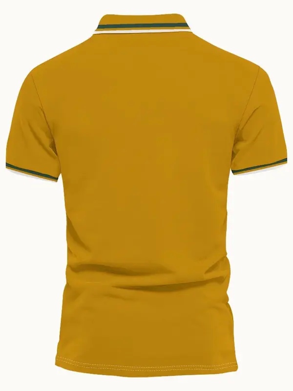 Men's Regular Fit Letter Print Stripe Trim  Polo Shirt, Casual Short Sleeve Half Zip Up Collar Top for Summer, Fashion Men's Clothes for Daily Wear, Tropical 8