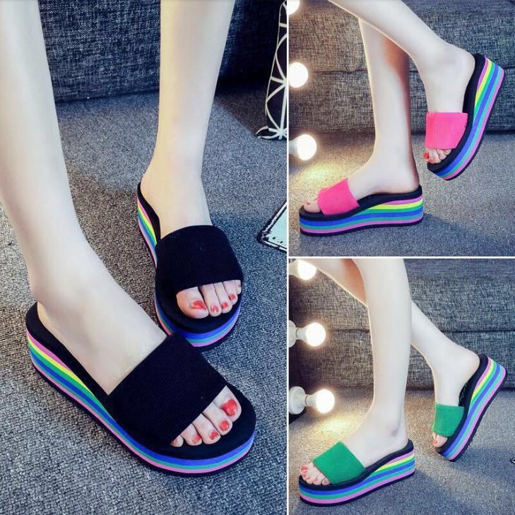 Dép nữ thời trang tăng chiều cao 7 phân đế xuồng phối màu độc đáo DN25 DéP GiàY Sandal Quai Hậu