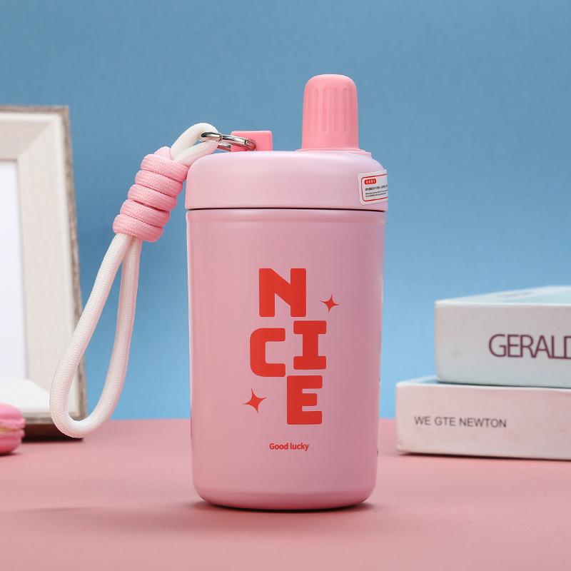 stainless steel Chihiro thermos cup high appearance level portable thermal insulation with rope straw outdoor accompanying water cup 7