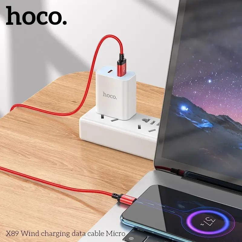 Dây sạc hoco X89, hỗ trợ sạc nhanh 2.4A truyền dữ liệu từ USB sang micro, dây bện dù chống đứt, gãy gập, dài 1m. 7