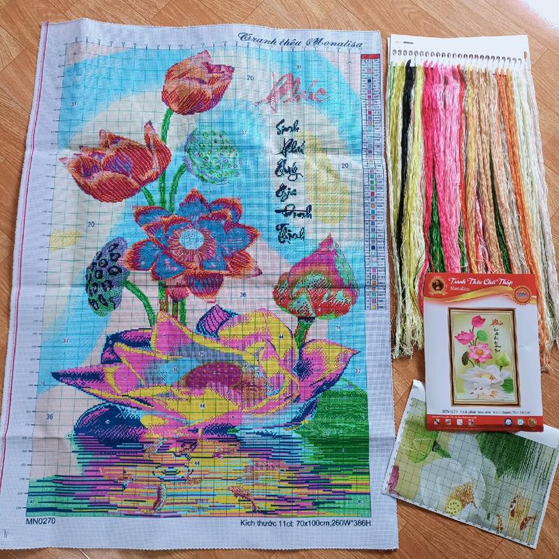 Tranh thêu chữ Phúc Hoa Sen MN0270-70x100cm 1