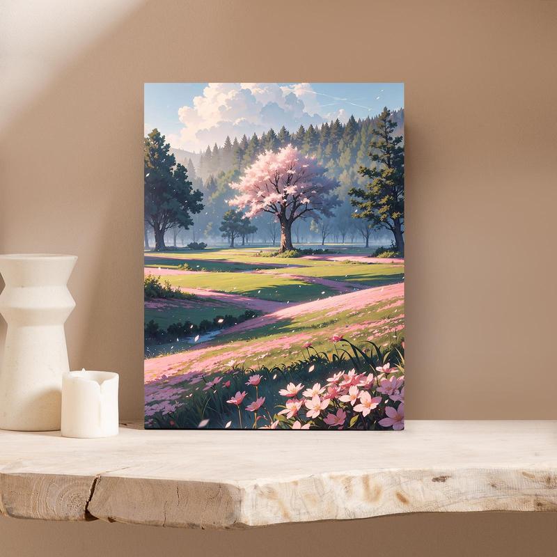 Spring Cherry Blossoms Landscape Pattern Painting with Frame, Creative Wall Art Poster, Wall Art Decor for Home Living Room Bedroom 3