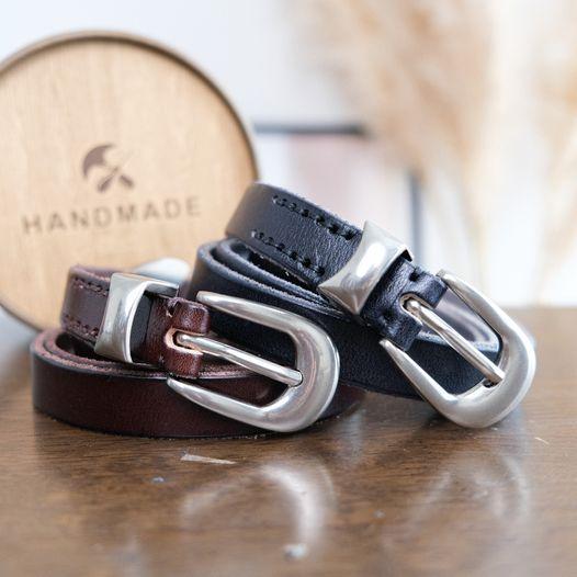 Thắt Lưng Nam Nữ Bản Nhỏ, Da Bò Thật, Phong Cách Tối Giản Titan