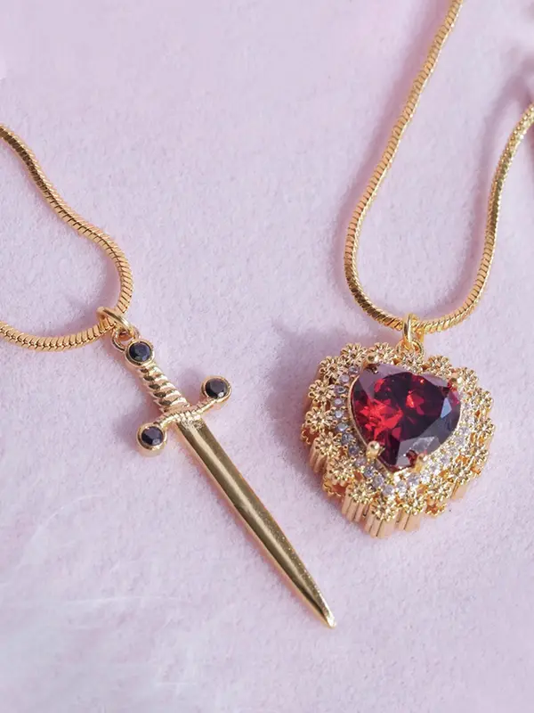 Gothic Heart & Sword Design Couple Pendant Necklace, Fashion Jewelry for Party, Daily Decor, Trendy All-match & Exquisite Jewelry Accessories for Birthday Gift, Valentine's Day, Gift 4