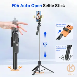 Hukky F06 170CM Selfie Stick Auto Pop-Up Tongsis Tripod 360° Rotasi Selfie Stick dengan Bluetooth Remote Control untuk Kreator Konten