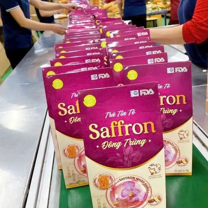 Trà nội tiết tố nữ, trà tía tô saffron đông trùng hộp 30 túi lọc hỗ trợ sáng da