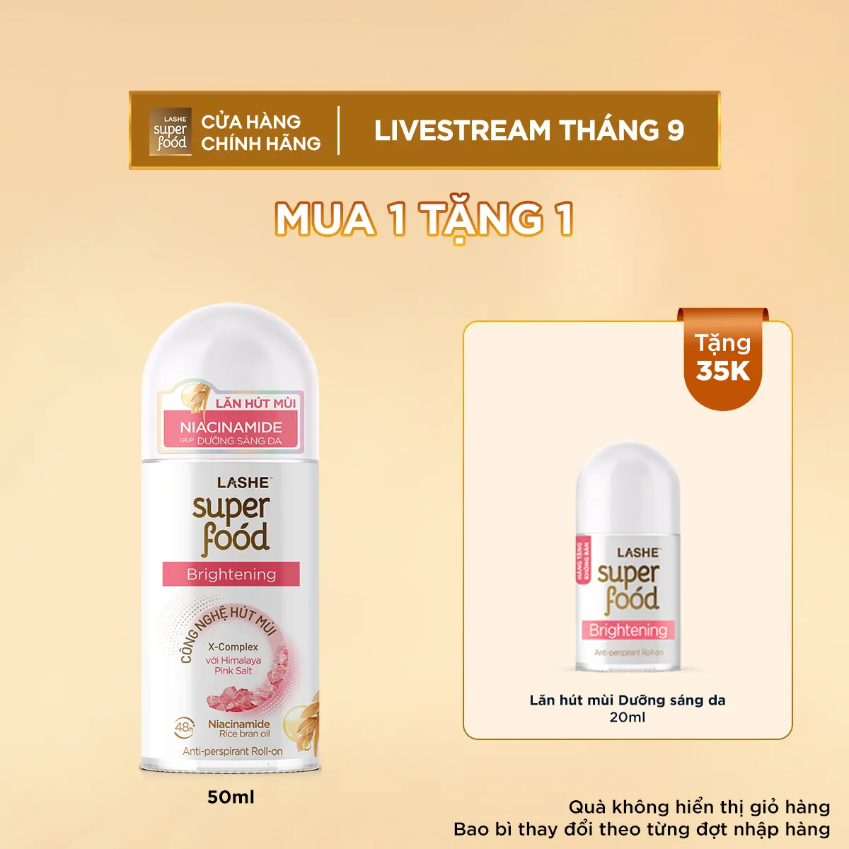 Combo Lăn Hút Mùi LASHE SUPERFOOD Dưỡng Sáng Da 50ML + Tặng Lăn Hút Mùi LASHE SUPERFOOD Dưỡng Sáng Da 40ML