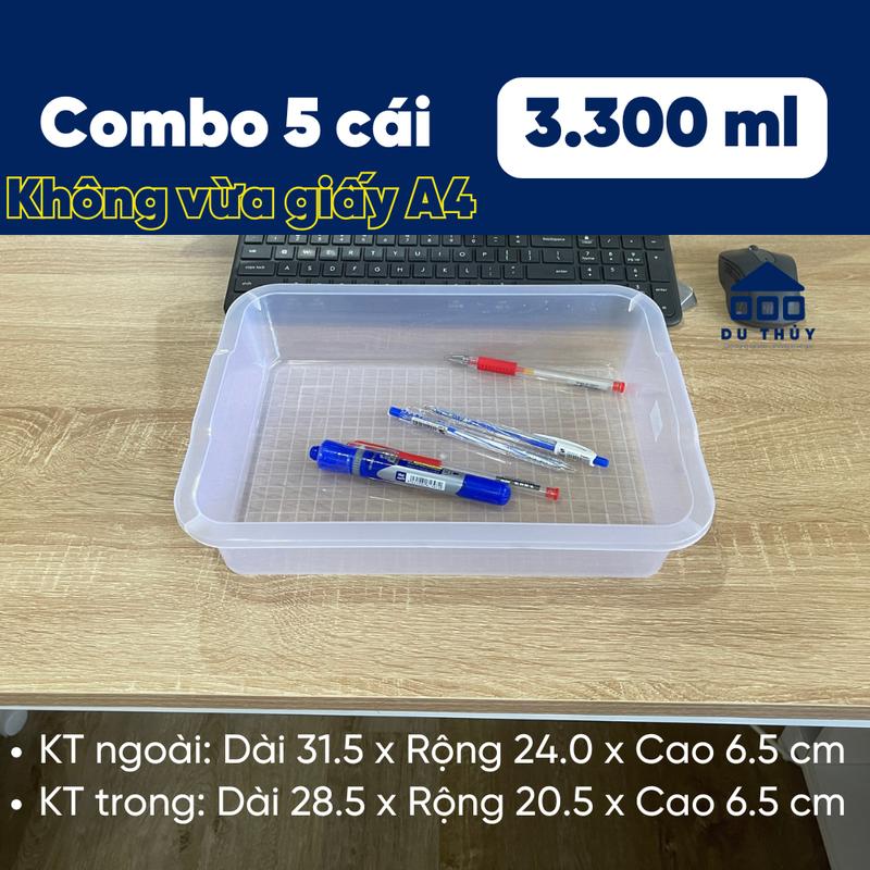 Khay nhựa chữ nhật trong suốt KHÔNG NẮP làm topping trà sữa, rau câu, thạch, khúc bạch 3300 ml, kích thước 31.5cm x 24 cm x 6.5 cm-BỘ 5 CÁI 03NP