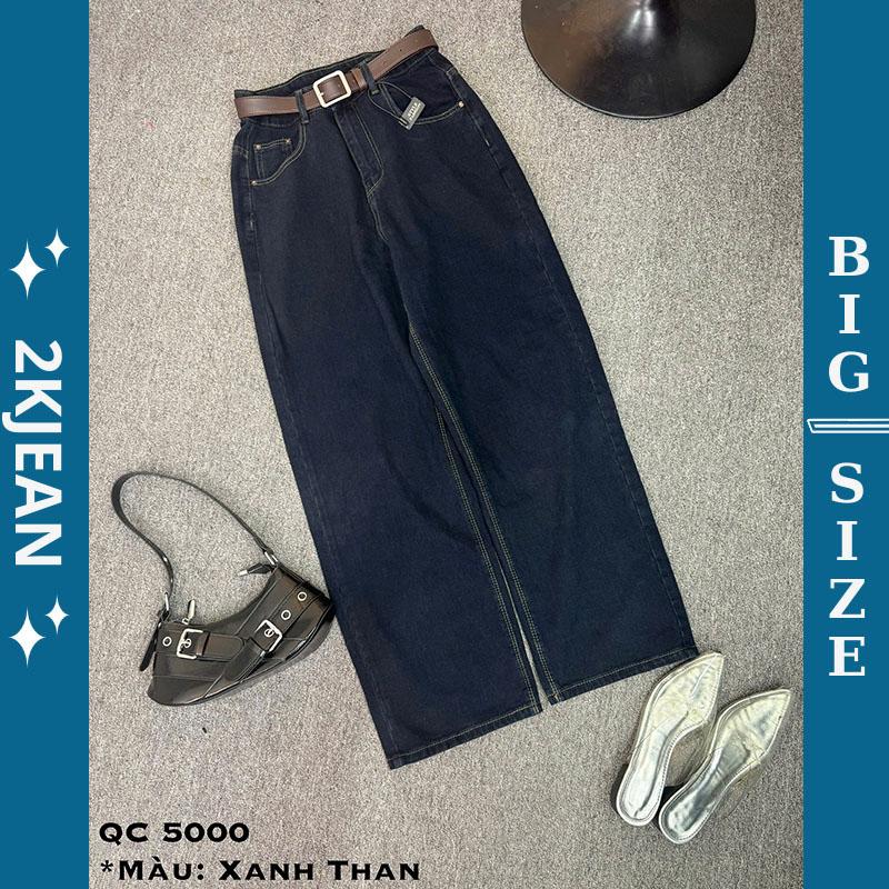  Quần ống suông rộng jean nữ Bigsize 55kg-90kg hàng QC kiểu dáng trơn màu xanh than QC5000  2KJeans 