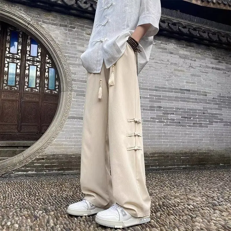Quần Dài Phong Cách Trung Quốc Mới, Phong Cách Quốc Gia, Quần Nam Mỏng Mùa Hè, Cao Cấp, Ống Đứng thụng, Quần Thường Ngày Thời Trang Trung Quốc Quần Legging Lụa Lạnh