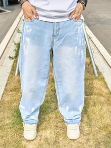 Men's Solid Color Straight Leg Jeans, Loose Casual Comfy Denim Pants for Daily Wear, Woven Bottoms for All Seasons, Cotton