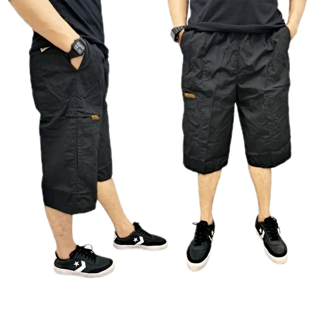 celana pendek cargo 7/8 pria di bawah lutut L fit XL Polos Kantong