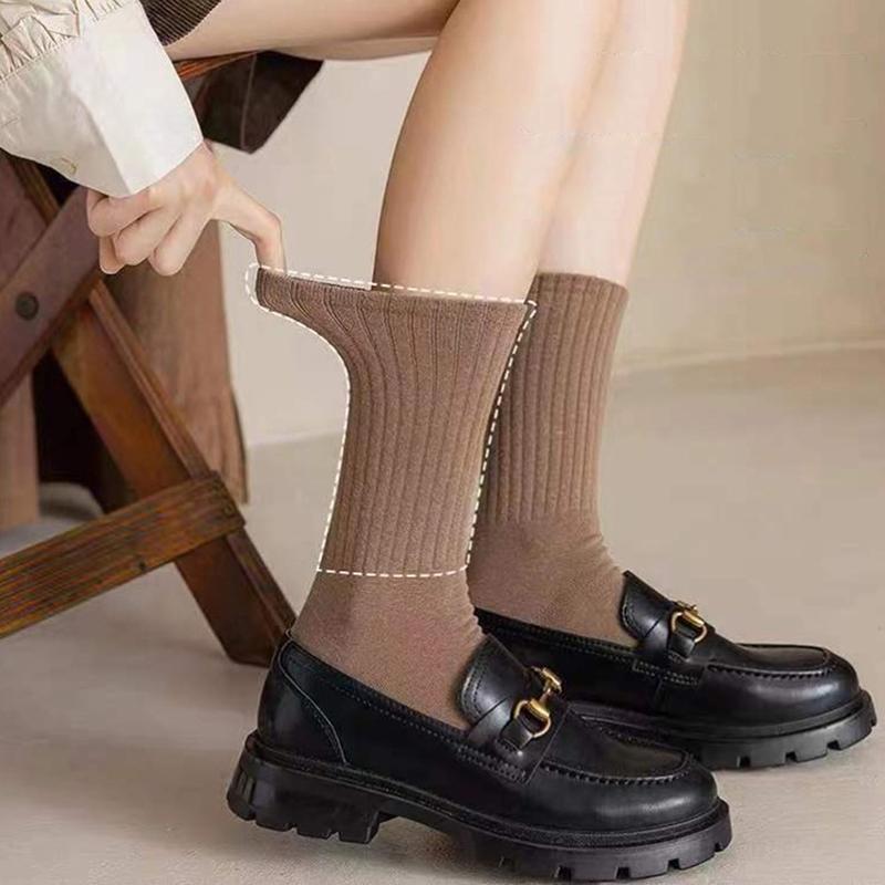 Tất Nữ, Màu Đen Trắng, Tất Ống Giữa, Phong Cách Mùa Thu Đông, Xu Hướng Ins Hàn Quốc Và Nhật Bản, Làm Bằng Bông, Màu Cà Phê, Tất Thiết Kế Cổ Điển Thích Hợp Cho Học Sinh, [TTSS] 4