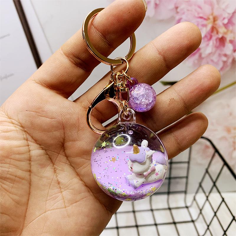 Product Introduction of Creative Liquid Oil Keychain Flowing Sand Keychain Crystal Ball Unicorn Floating Car Cute Bag Pendant 34