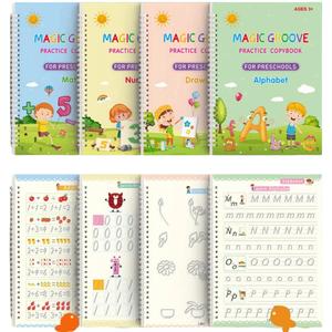 Magic Practice Scribe Book Set, 4 Counts/set Reusable Number & Letter & Math & Drawing Practice Scribe Book with 1 Pen, 10 Refill & 1 Pencil Grip, Perfect Gift for Your Child, School Supplies