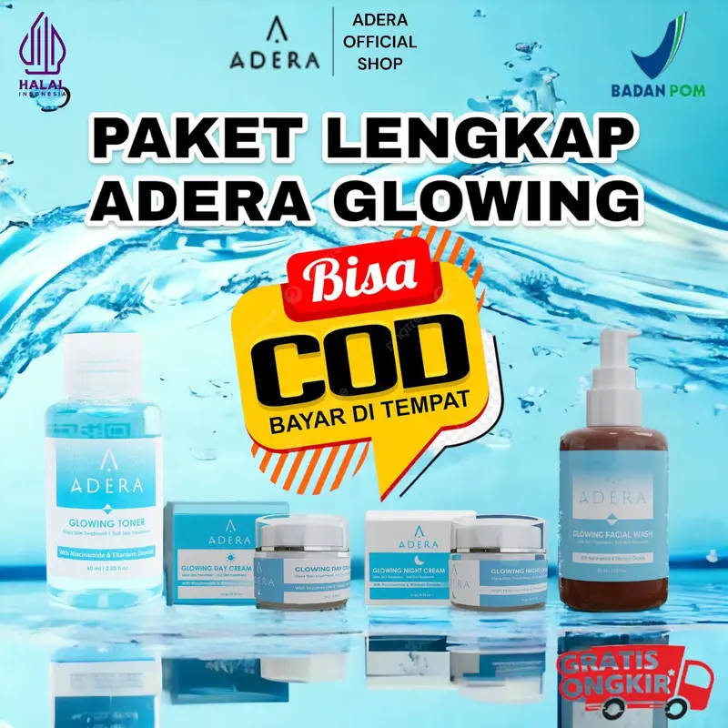 Paket Adera Cream, Facial Wash, Toner, Wajah Glowing Putih Bersih Bebas Jerawat Kusam Flek Bintik Hitam BPOM 100% Original Mencerahkan Membersihkan Muka Perawatan Vitamin Perawatan Vitamin Pencerah 0