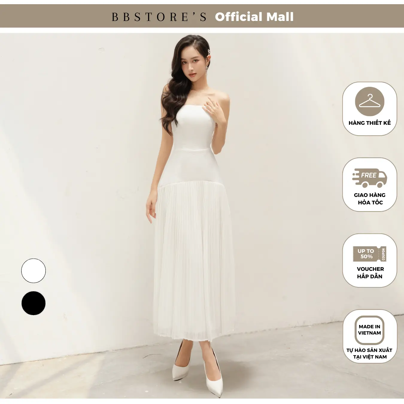Đầm Xòe Xếp Ly Dự Tiệc Sang Trọng (không kèm tag hoa) BBSTORE'S -D1749  Women Dress