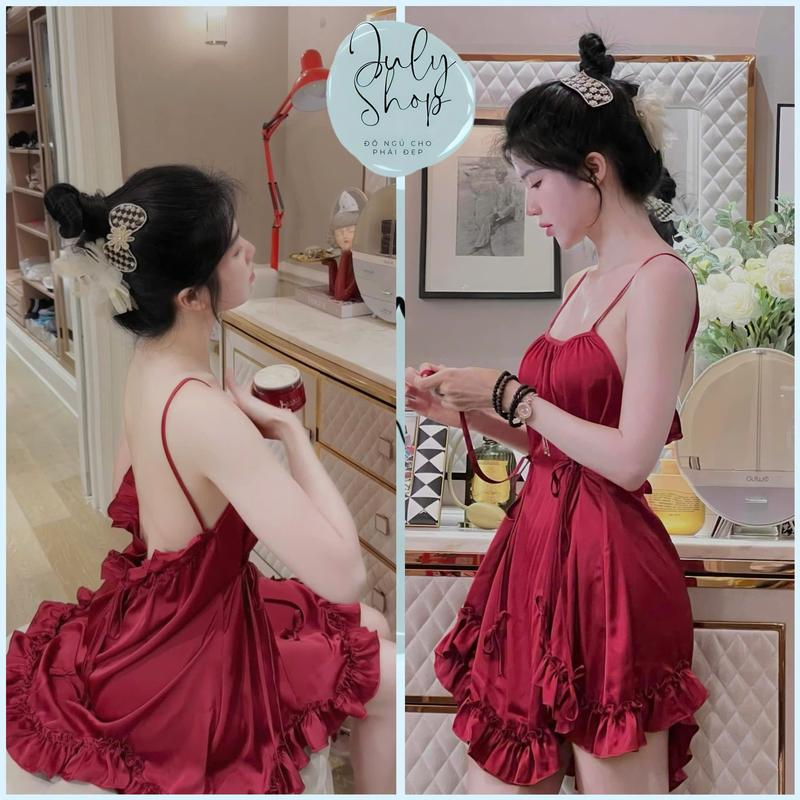 <1m6 Đầm Ngủ Nữ Váy Ngủ JULY 2 Dây Lai Bèo Kèm Quần Gợi Cảm Đáng Yêu Chất Lụa Latin Cao Cấp Freesize