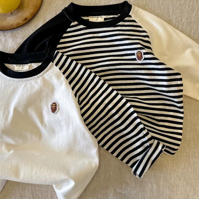 Áo Thun Bé Trai Và Bé Gái, Chất Liệu Cotton, Dài Tay, Thêu Và Khâu, Thiết Kế Sọc, Dễ Phối Đồ, Thích Hợp Cho Quần Áo Trẻ Nhỏ, Áo Lớp Nền, Lý Tưởng Cho Mùa Xuân Và Mùa Thu, Phong Cách 2024 1