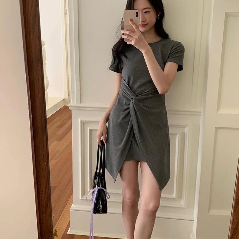 Váy thun váy polo thắt eo trẻ trung năng dộng Nữ Women Cotton Dress Voi  đơn giản váy thường mặc lala  dress 4