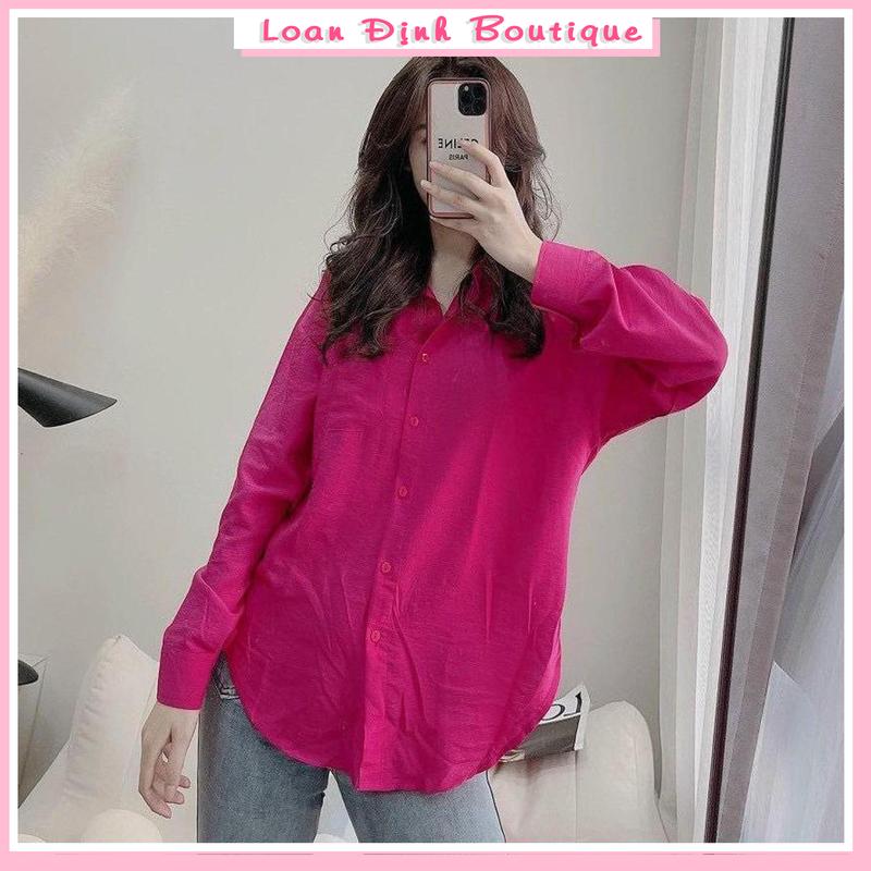 Áo Sơ Mi Hồng Sen Dài Tay Dáng Thụng Vạt Bầu Loan Định Boutique LD041