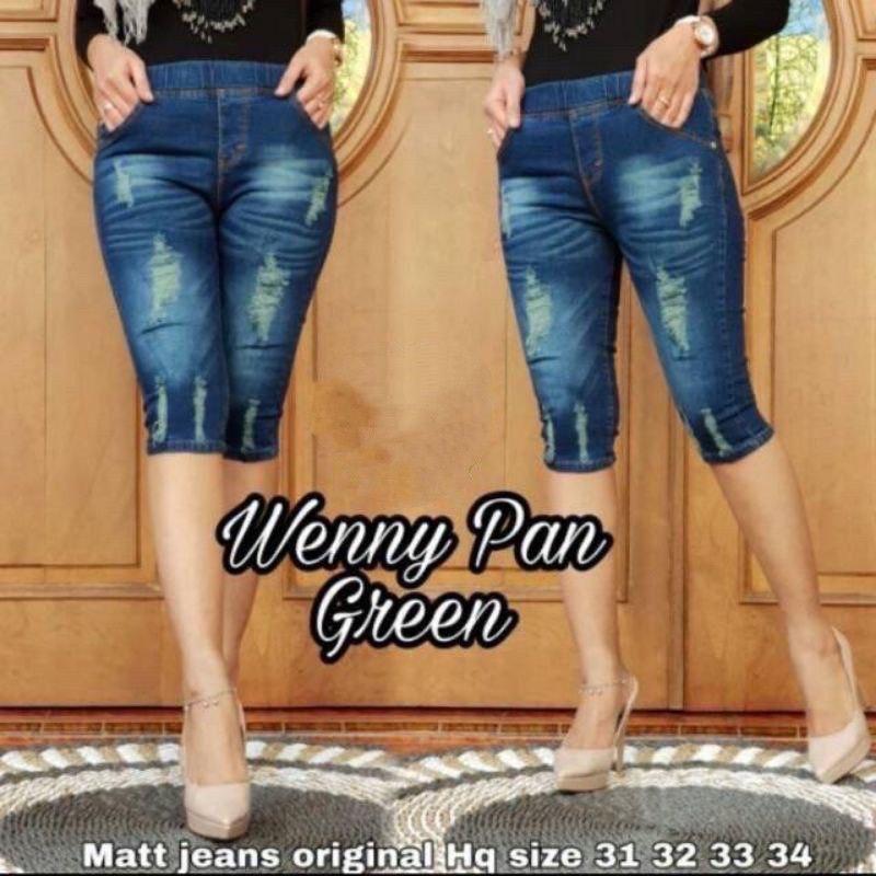 celana jeans pendek wanita jeans 7/8 list legging jeans pinggang kolor rip jeans sobek street Brown Kancing Soft Melar Navy 0