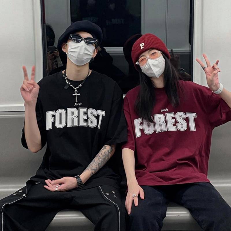 Áo phông 3158 chữ FOREST,dành cho Nam+ Nữ, chất cotton khô, thoáng mát, freesz. Top Cổ Tròn Cotton Menswear