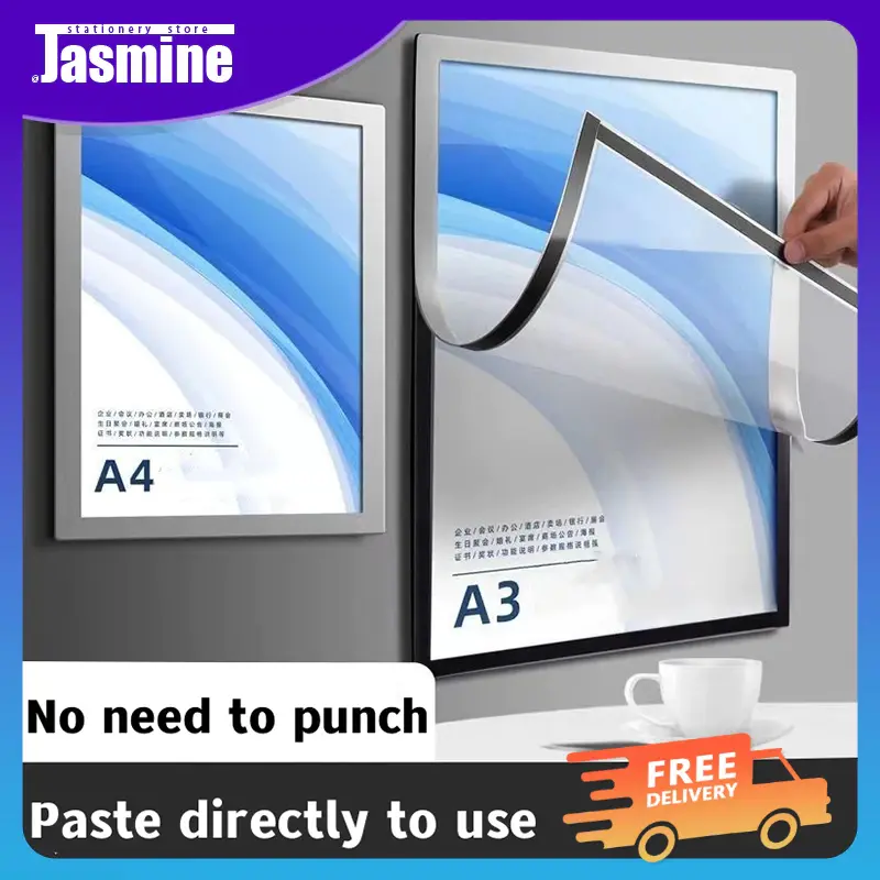 A3 A4 Matte Silver PVC Tempat Poster / Wall Stiker / Tempat Brosur Akrilik / Magnetic Display Sticker / Sign Holder Frosted Magnetic File Display Photo Frame Wall Sticker Display Card