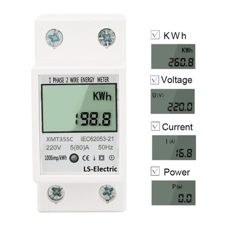 Đồng hồ đo điện tiêu thụ công suất lớn LS-Electric 80A 17000W hiển thị 4 thông số màn hình LCD có đèn độ chính xác cao lắp đặt dễ dàng bảo hành uy tín 1 đổi 1 công tơ điện tử 1