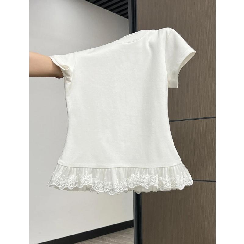 kaos polos slim lengan pendek renda atasan wanita kekinian soft cotton musim panas korean style kaos polos slim lengan pendek renda atasan wanita kekinian soft cotton musim panas korean style