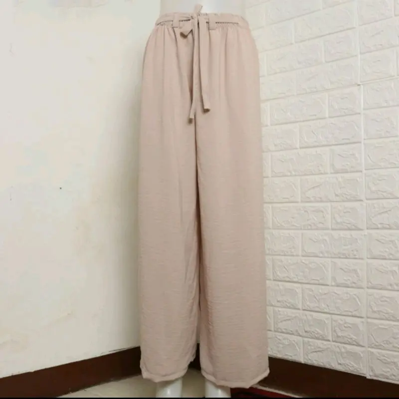 Celana Kulot Crincle airflow murah mewah Karet Nyaman Harian  Wanita  Crinkle  Bawahan Panjang Dewasa Linen Katun 5