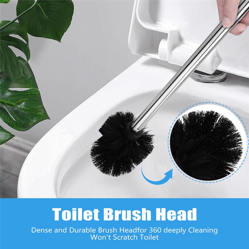 Replacement Stainless Steel WC Bathroom Cleaning Toilet Brush Black Head 6