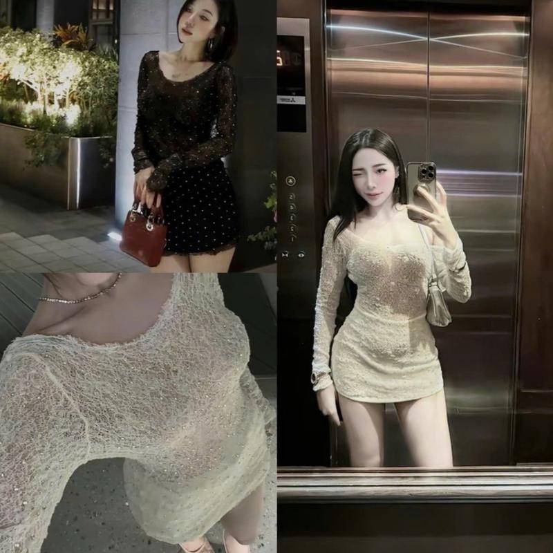  Mèo Mỡ Bigsize — Set váy áo 3 món đầm đính đá + áo ống+ chân váy dáng A sexy nữ bigsize 60-90kg Women 
