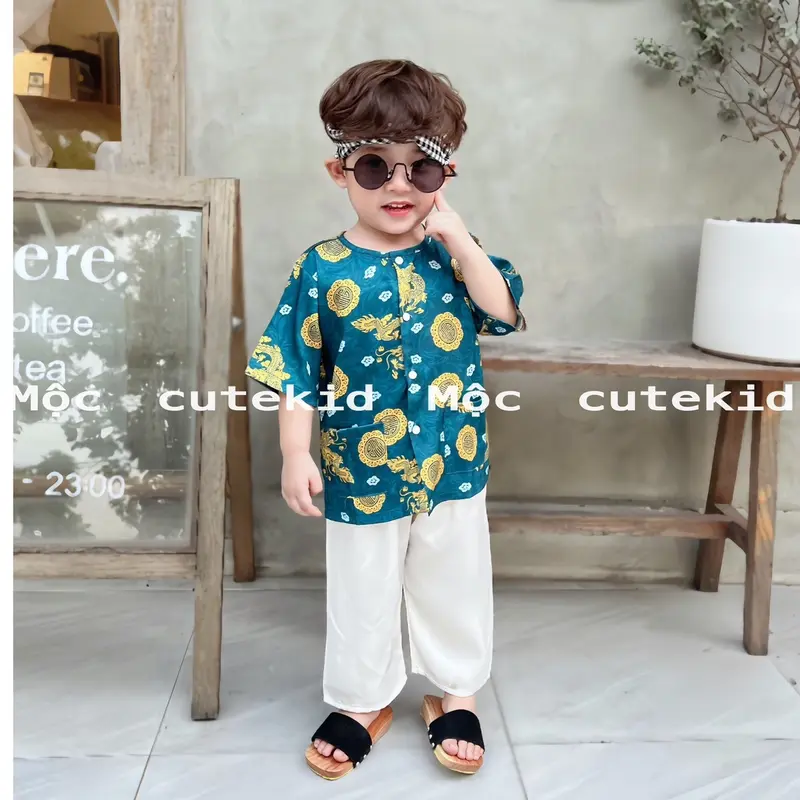 Bộ quấn áo bé trai (4-35kg), bộ đồ áo Gấm quần Lụa, cho bé mặc trong các dịp lễ như trung thu ... 2
