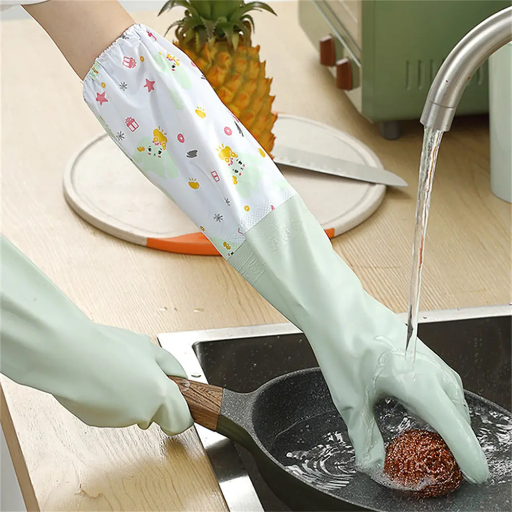 Găng tay làm sạch gia đình mùa đông, phiên bản mở rộng, bền, chống thấm nước, lót lông cừu, găng tay cao su, được thiết kế cho công việc rửa chén và giặt là