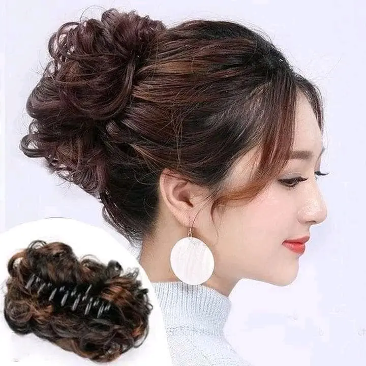 Tóc giả búi kẹp ngoặm xoăn búi rối trung niên cao cấp dễ sử dụng