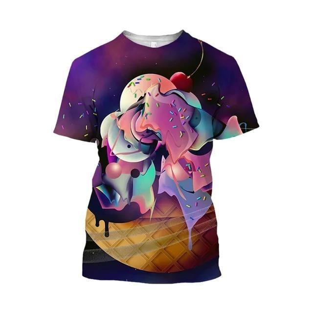 Product Introduction of Ice Cream 3D Print T-Shirt Men Strawberry Chocolate Graphic T Shirt Unisex Funny Food Casual Short Sleeve Tops Cartoon Tee Shirt 5